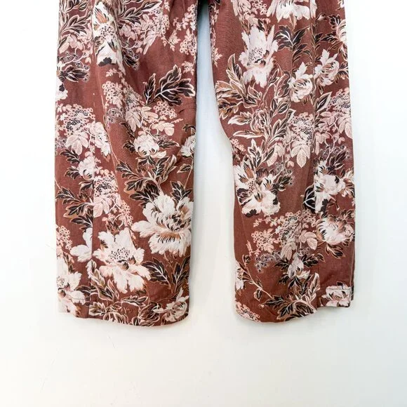 Anthropologie Linen Barrel Leg Floral Reese Smocked Pull On Pants Size Large - Picture 7 of 10